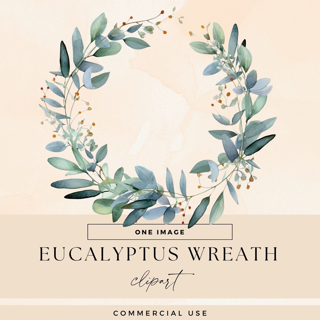 Watercolor Eucalyptus Wreath Clipart, Botanical Clip Art, Transparent ...