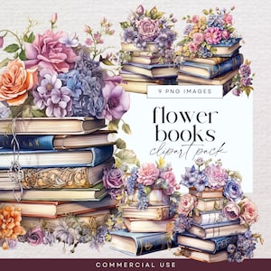 Clipart Pack For Book Lovers, Book Pile Clip Art, Transparent PNG, Stacked Books Clip Art, Floral Reading Junk Journal, Library Ephemera