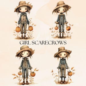 Clipart Scarecrow Boys, transparante PNG, Fall Field Dolls-illustraties, aquarel herfstillustraties, Thanksgiving Junk Journal-afbeeldingen afbeelding 3