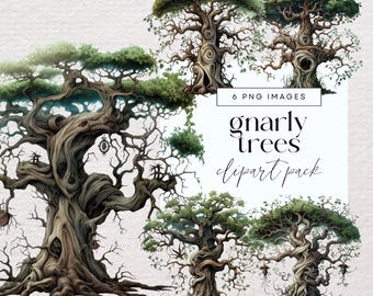 Old Oak Tree Clipart, PNGs, Fantasy Forest Clip Art, Magical Woodlands Junk Journal, Spooky Garden Ephemera Graphics, Nature Illustrations