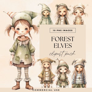 Clipart aquarelle elfes, pack clipart filles elfes, PNG vintage, journal indésirable de jolies poupées de jardin, éphémères fantastiques, créatures magiques de la forêt
