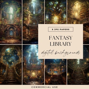 Fantasy Library Digital Papers, INSTANT DOWNLOAD, Book Lover jpg 300 dpi, Letter Size Grunge, Magical Junk Journal Printable, Vintage Books