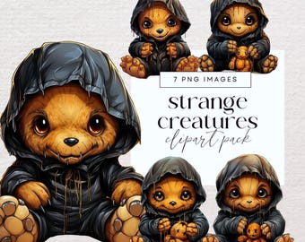 Bundle de clipart créature particulière, PNG Transparent, monstre mignon Clip Art, journal de déchets animaux sorcière lunatique, éphémères animaux effrayants