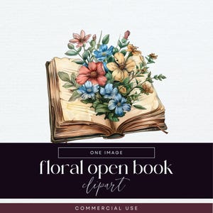 Flower Open Book Clipart, Reading Clip Art, Transparent PNG, Floral Book Pile Illustrations, Vintage Library Junk Journal, Spring Ephemera