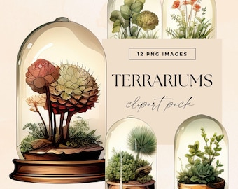 Terrarium Clip Art Pack, Clipart for commercial use, Transparent PNGs, Plant Images, Junk Journal Whimsy, Garden Jar Illustration Bundle