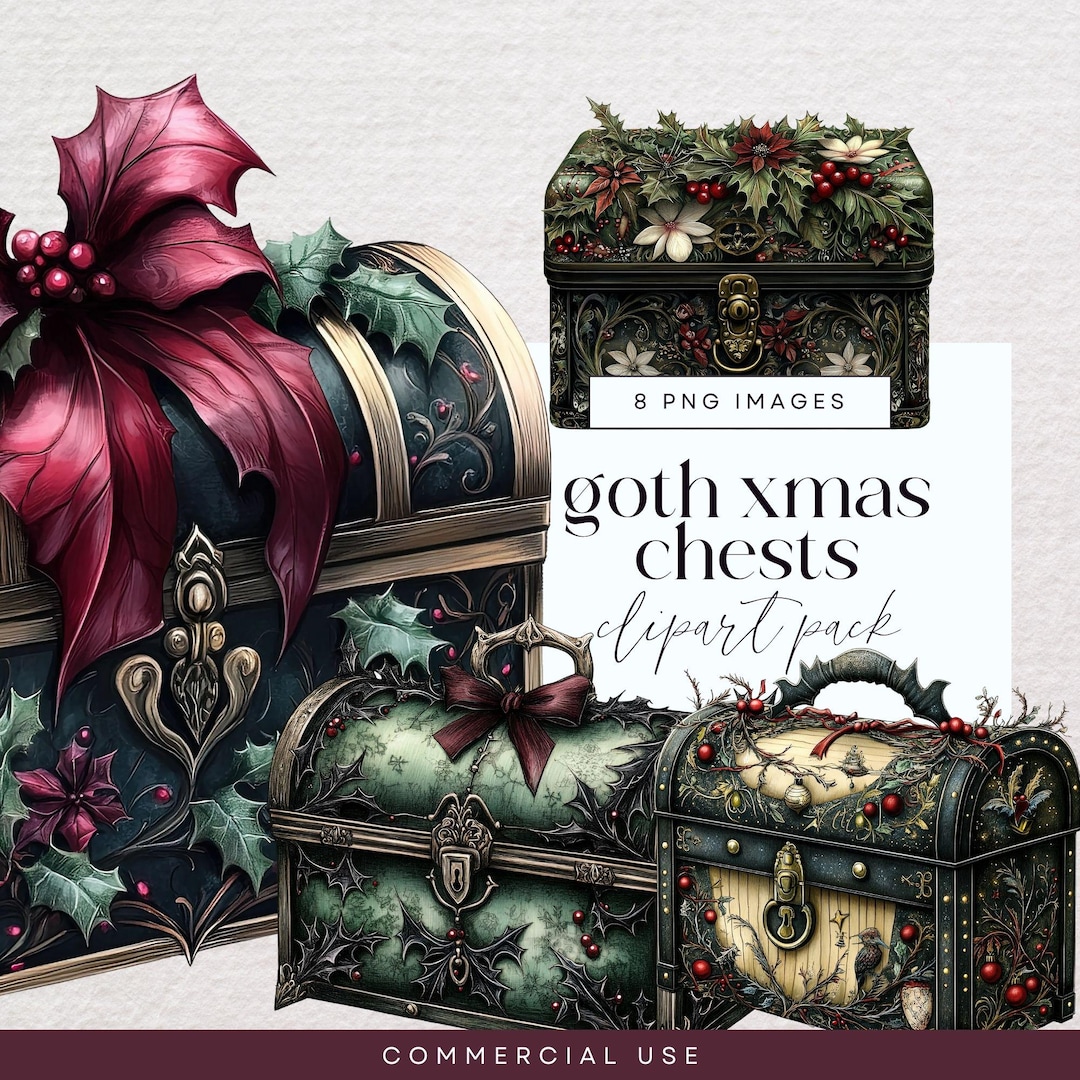 Gothic Christmas Chest Clipart, Festive Holiday PNG Bundle, Magical ...