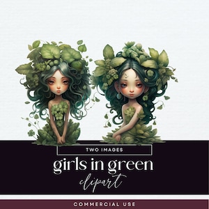 Garden Girl Clipart, Party Invite Illustration, Mystic Junk Journal, Magical Nymph Ephemera, Woodland Fairy Clip Art, Pixie Doll Graphics