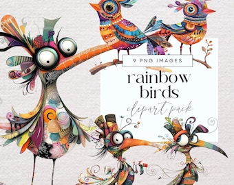 Imágenes prediseñadas de pájaros peculiares, PNG transparente, imágenes prediseñadas de pájaros divertidos, pájaros de diario basura, efímeras de jardín caprichosas, ilustraciones divertidas de animales