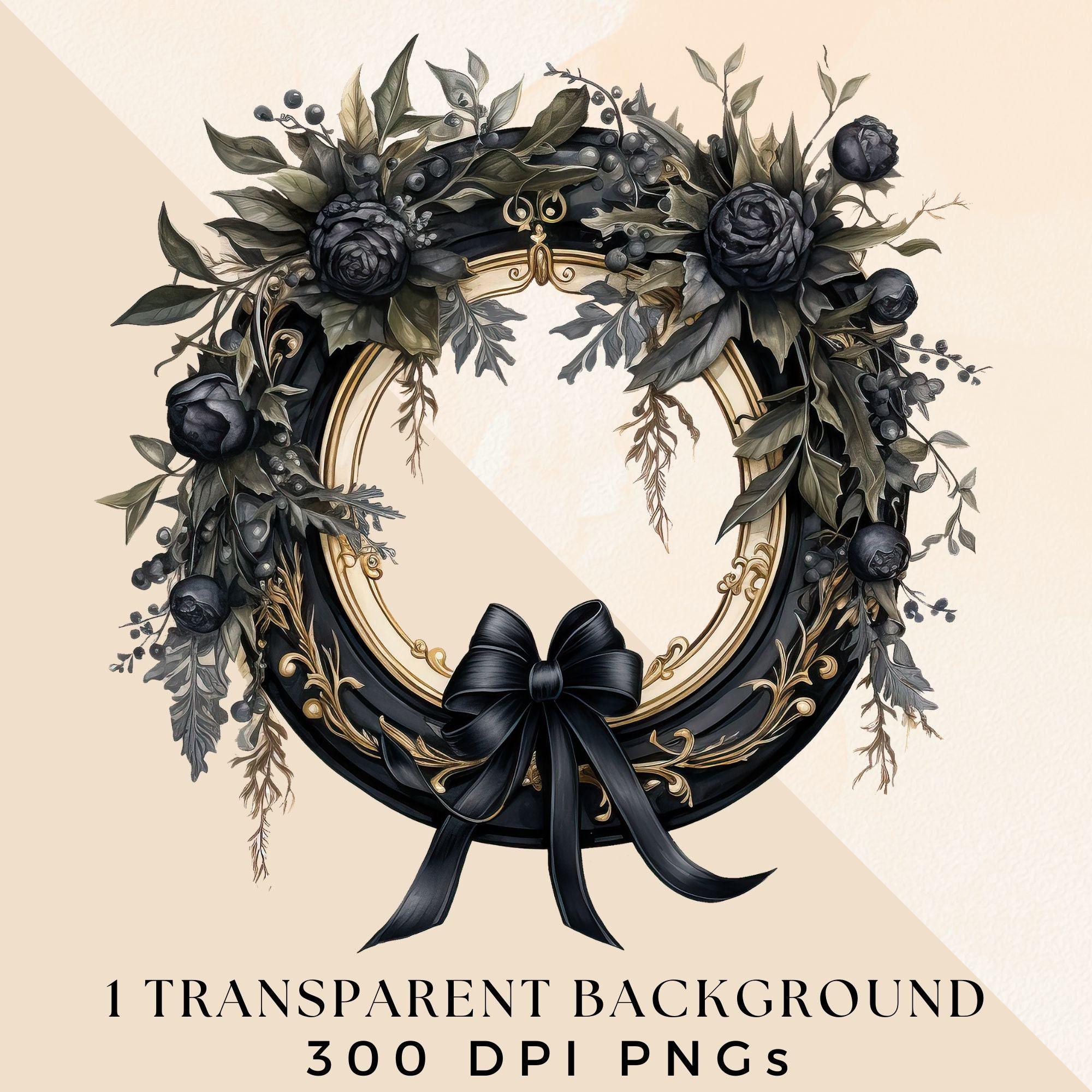 Gothic Floral Wreath Clipart, Botanical Clip Art, Transparent PNG, Dark ...