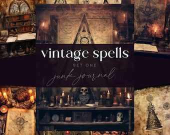 Vintage Witch Junk Journal, Enchanted Book of Shadows Pages, DIGTIAL DOWNLOAD, Witchcraft Scrapbooking Paper, Spell Lovers Pages, Grimoire