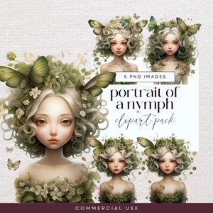 Forest Nymph Girl Clipart, Party Invite Illustration, Mystic Junk Journal, Magical Fairy Ephemera, Woodland Creature Clip Art, Pixie Doll