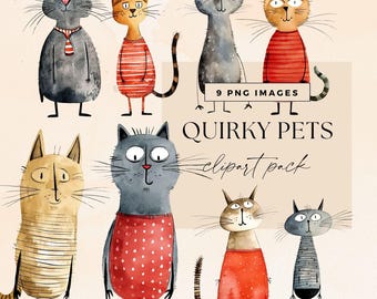 Bundle de cliparts animaux originaux, PNG transparents, clipart fantaisiste, journal indésirable, animaux de compagnie étranges, éphémères drôles, éléments fantaisistes pour animaux de compagnie mignons