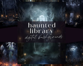 Haunted Library Junk Journal, Dark Backdrop Paper, Digital Download, Medieval Scene, Mythical Fantasy Pages, Gothic Building Illustrations