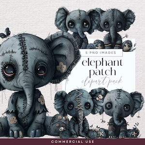 Whimsical Elephant Clipart, Quirky Elephant Clip Art, Whimsy Clip Art, Junk Journal Pets, Funny Animal Ephemera, Patchwork Animal Graphic