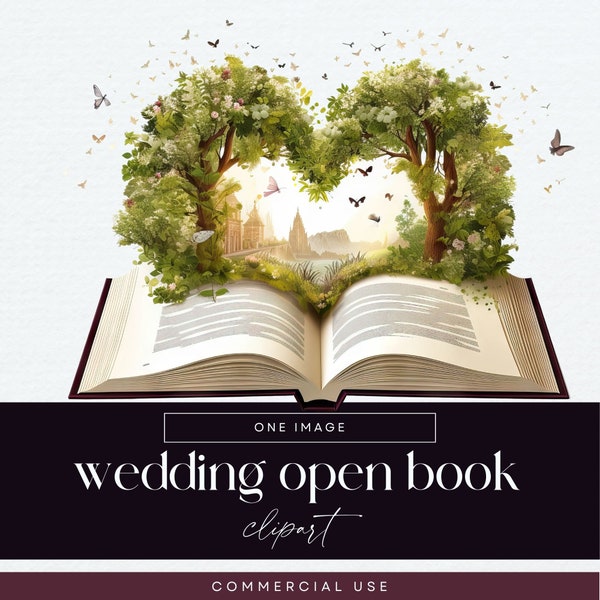 Next Chapter Books Clipart, Wedding Open Book Clip Art, Transparent, Invite Illustration, Garden Arch Junk Journal Ephemera, Heart Graphics