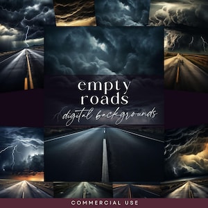 Empty Road Digital Backdrop, Nature Highway Scene Background, Artist Illustrative Stormy Overlay, Night Junk Journal, Weather Scrapbooking