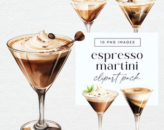 Espresso Martini Clipart, Transparent PNG, Signature Drinks, Coffee Alcohol Drink Illustration, Bar Menu Graphic, Holiday Cocktails Clip Art