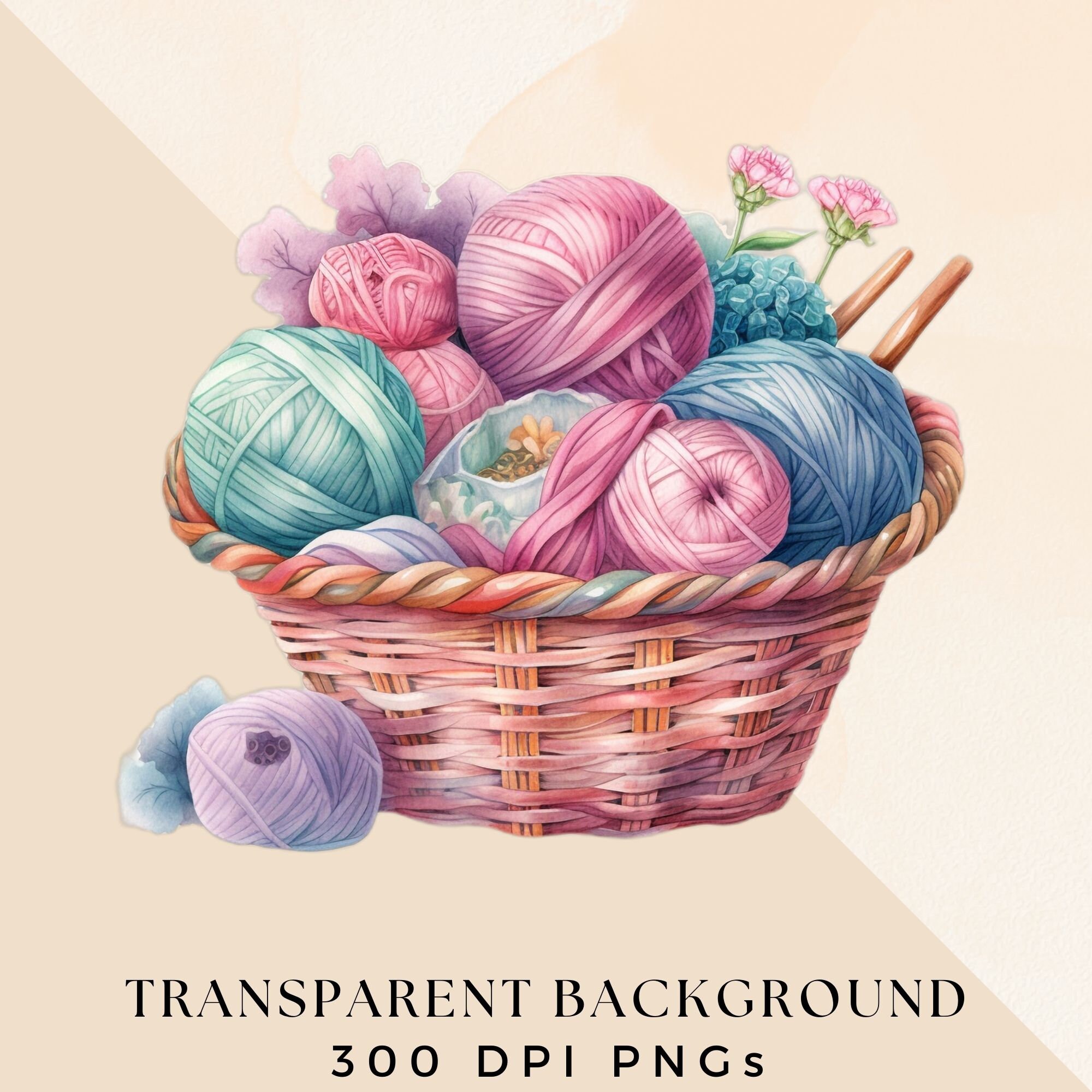 Balls of Yarn Basket Clipart, Crochet Hobby Clip Art, Transparent Pngs ...