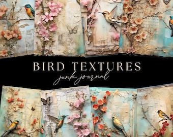 Junk Journal Pages Birds, Vintage Flowers Mixed Media Pages, Digital DOWNLOAD, Garden Scrapbooking Paper,  Hummingbirds Ephemera Branches