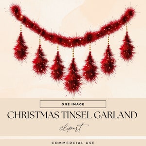Clipart clinquant de Noël, PNG transparents, guirlande festive rouge Clip Art, Illustration de décorations saisonnières, graphiques déco de vacances de Noël