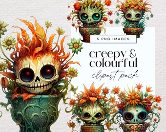 Creepy Halloween Plants Clipart, Transparent PNG, Gothic Party Invitations, Spooky Garden Illustrations, Flower Graphics, Goth Celebrations