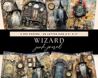 Wizard Junk Journal Kit, Magical Office Pages, Digital DOWNLOAD, Magic Spells Scrapbooking Papers, Wizarding School Ephemera, Illustrations