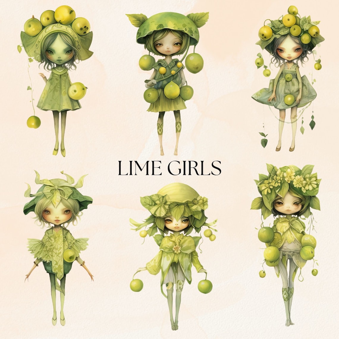 Lime Girls Clip Art Clipart Pack Transparent Pngs Junk - Etsy