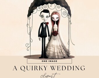 Gothic Hochzeit Clipart, transparentes PNG, düstere Dark Romance Illustrationen, schrulliges Paar Junk Journal, DIY Einladungsgrafiken