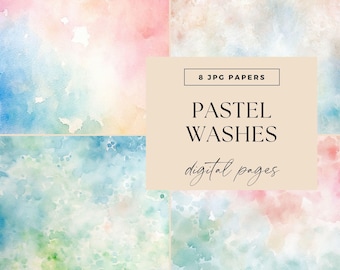Papeles digitales de acuarela pastel, DESCARGA, Kit de diario basura de colores pálidos, Papel para álbumes de recortes, Páginas con salpicaduras de textura, Uso comercial