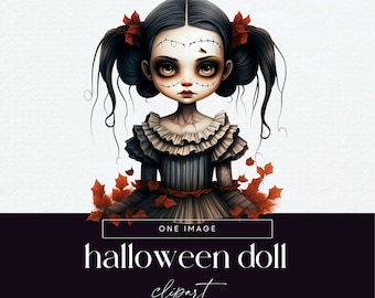 Halloween Doll Clipart, Transparent PNG, Scary Girl Invite Clip Art, Zombie Junk Journal Ephemera, Creepy Illustration, Spooky Graphics