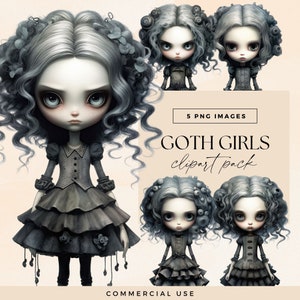 Goth Girl Clipart, Transparent PNG, Gothic Watercolor Paper Dolls, Junk Journal Halloween Characters, Fairytale Art, Dark Fantasy Clip Art