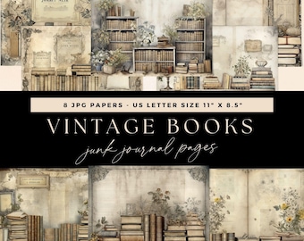Vintage Book Junk Journal, Digital Background, Grunge Paper Pack Download, Reading Pages Ephemera, Library Scrapbooking, Printable Collage