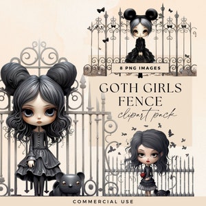 Gothic Girl Clipart, Transparent PNGs, Watercolor Paper Dolls, Junk Journal Halloween Characters, Commercial, Fairytale Art, CU Clip Art