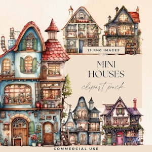 Pack de cliparts maison de poupée, maison de poupées fantaisiste, clipart de manoir en bois victorien, illustrations de maison originales vintage, maisons de journal indésirable
