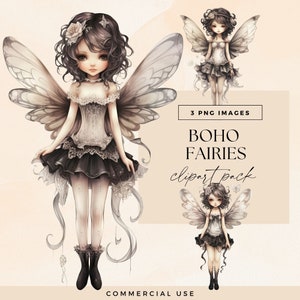 Boho Feen Clipart, Märchen PNGs, Wald Feen Clip Art, Illustrationen magischer Charakter, verzauberter Wald, Fantasy mystisch Junk Journal