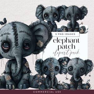 Whimsical Elephant Clipart, Quirky Elephant Clip Art, Whimsy Clip Art, Junk Journal Pets, Funny Animal Ephemera, Patchwork Animal Graphic