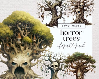Creepy Tree Clipart, PNGs, Halloween Forest Clip Art, Magical Woodlands Junk Journal, Horror Garden Ephemera Graphics, Nature Illustration