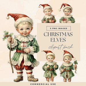 Lindos elfos de Navidad Clipart Png, Clip Art de elfos de Navidad, Diario basura de personajes festivos vintage, Gráficos navideños, Ilustraciones de temporada