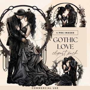 Dark Romance Wedding Clipart Pack, PNG trasparenti, Junk Journal Whimsy, Anniversario di matrimonio gotico, ClipArt di matrimonio gotico, Carta romantica