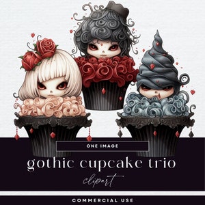 Gothic Cupcake Clipart, transparente PNG, Gruselige Geburtstagseinladung Clip Art, Halloween Illustration, Bäckerei-Menü Grafik, gruselige süße Kuchen