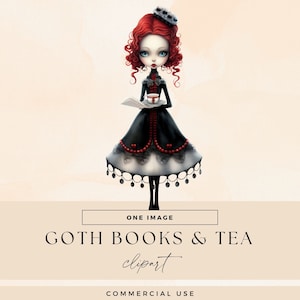 Gothic Book and Tea Clipart, Transparent PNGs, Goth Librarian, Book Club Illustrations, Dark Academia Junk Journal Graphics, Vintage Library