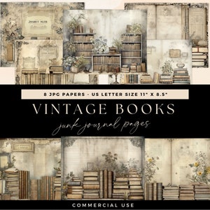 Vintage Book Junk Journal, Digital Background, Grunge Paper Pack Download, Reading Pages Ephemera, Library Scrapbooking, Printable Collage
