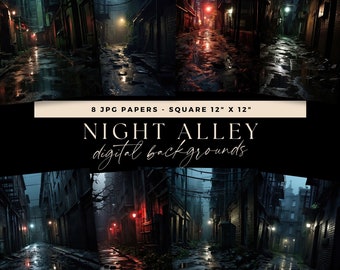 Street Digital Backdrop, Dark Alley Background, City Junk Journal, Photo Artist Illustrative Rain Storm Overlay,  Puddles Scrapbooking Pages