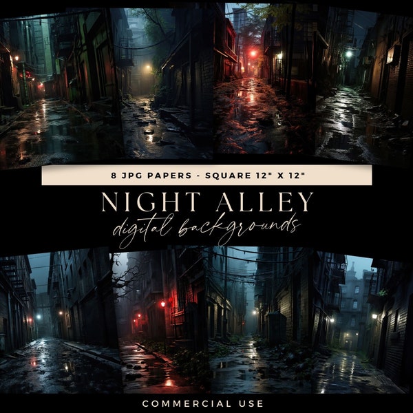 Street Digital Backdrop, Dark Alley Background, City Junk Journal, Photo Artist Illustrative Rain Storm Overlay,  Puddles Scrapbooking Pages
