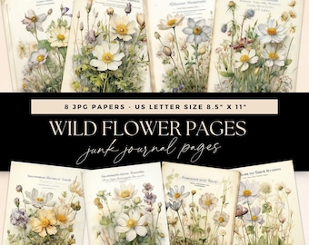 Wild Flower Junk Journal, Vintage Floral Pages, Digital DOWNLOAD, Floral Scrapbooking Papers, Botanical Ephemera, Spring Garden Papers