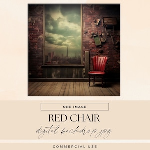 Red Chair Room Backdrop Digital, INSTANT DOWNLOAD, Whimsical Quirky Photography, House Studio Background Overlay, Vintage Scene Texture
