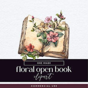 Flower Open Book Clipart, Reading Clip Art, Transparent PNG, Floral Book Pile Illustrations, Vintage Library Junk Journal, Spring Ephemera