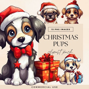 Watercolor Christmas Dog Clipart Bundle, Xmas Pups Clip Art, Holiday Puppy Graphics, Transparent PNGs, Festive Puppies, Christmas Characters