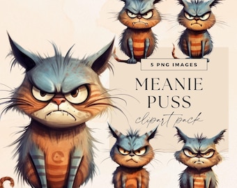 Mean Ginger Kittens Clip Art, Watercolor Orange Tabby Cat Clipart, Angry Cat Clipart Bundle, Transparent PNG, Animal Junk Journal Graphics