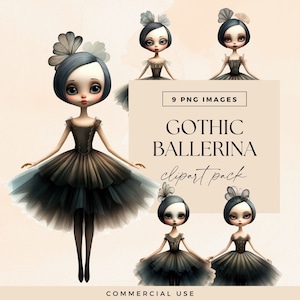 Ballerina Clipart, Gothic Dancer Clip Art Pack, Transparent PNG, Watercolor Paper Dolls, Junk Journal Dark Fantasy Characters, Fairytale Art